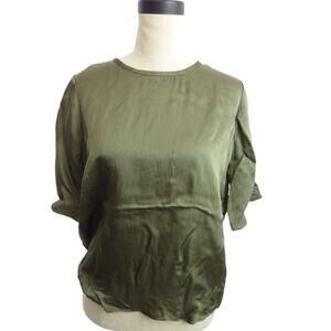 NWT Everlane The Satin Relaxed Tee Textured Blouse in Green XS Blouse